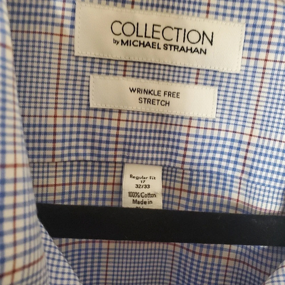 Collection by Michael Strahan Button Up Blue Plaid Dress Shirt Men's 17 32/33 - Picture 3 of 9